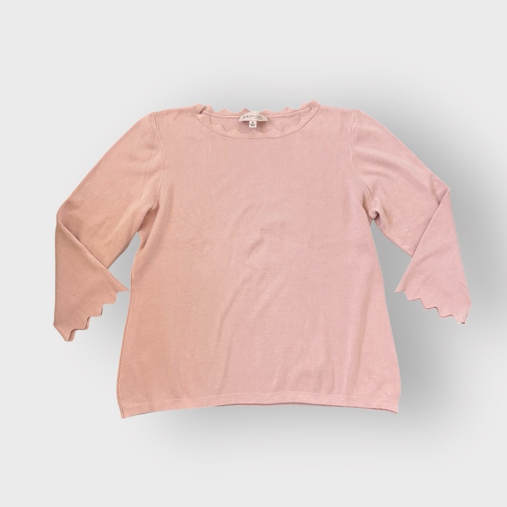 Philosophy Blush Pink Scallop Long Sleeve Knit Sweater Size XL